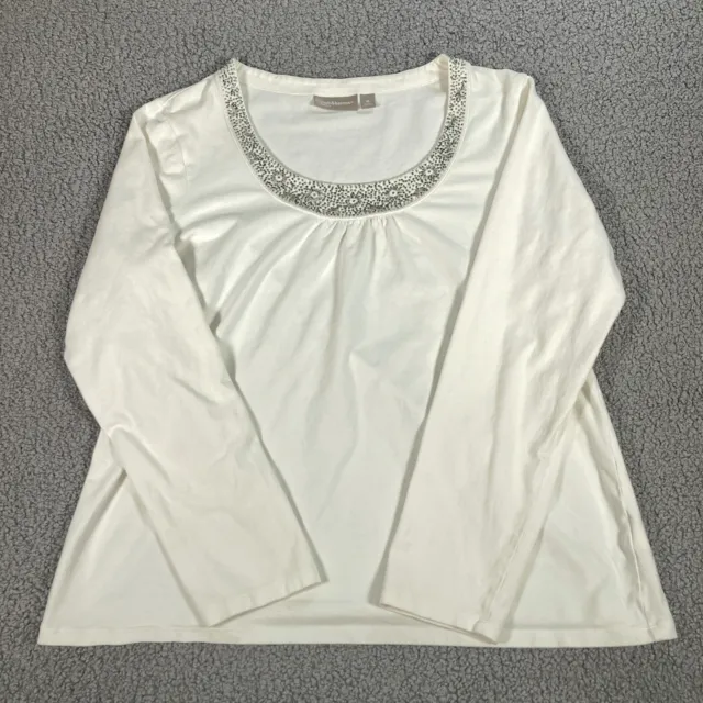 Croft & Barrow Bead Collar Blouse Top Womens Size XL White Long Sleeve Casual