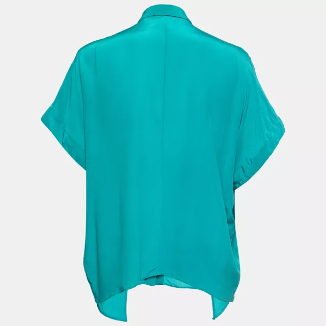 Elie Saab Green Crepe Silk Ruffled Overlay Shirt S 2