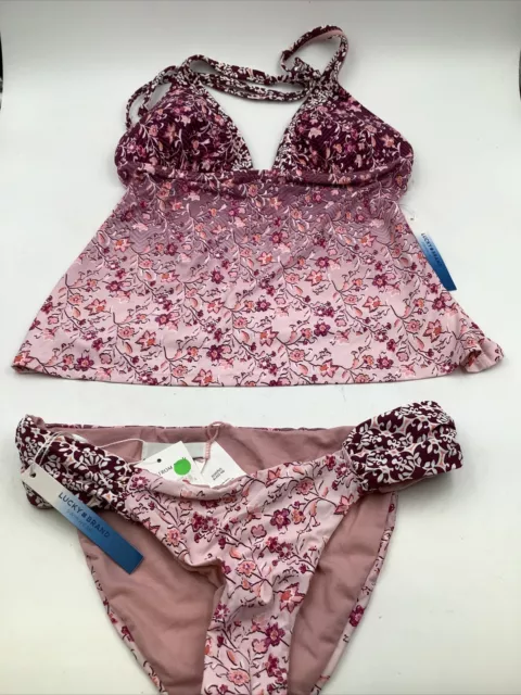 Lucky Brand Swim Pink Floral Color Block Tankini Swim Suit Size Small Blush