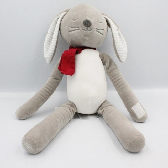 Doudou lapin gris blanc rayé écharpe rouge OBAIBI - 22714