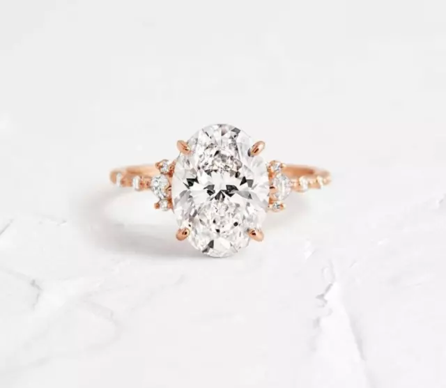 18K Plaqué or Rose 4 CT Coupe Ovale Moissanite Bague de Fiançailles