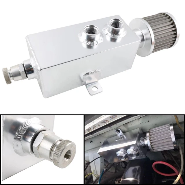1L Aluminum Baffled Oil Catch Can 10AN Reservoir Tank 2 Port + Filter +Drain Tap