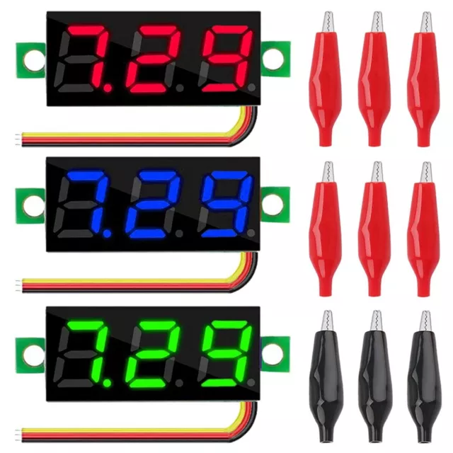 3PCS DC 0-100V Mini Digital Voltmeter 0.36 Inch 3 Color Red Green Blue LED Displ