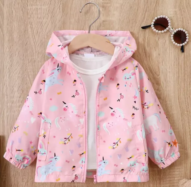 Baby Girls Cute Jacket Windbreaker Unicorn Rainbow Stars Pink Toddler 9-12months