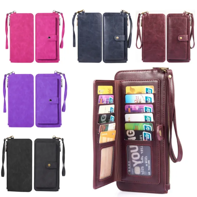 Women Clutch Leather Zipper Wallet Long Card Holder Phone Bag Case Coin Purse