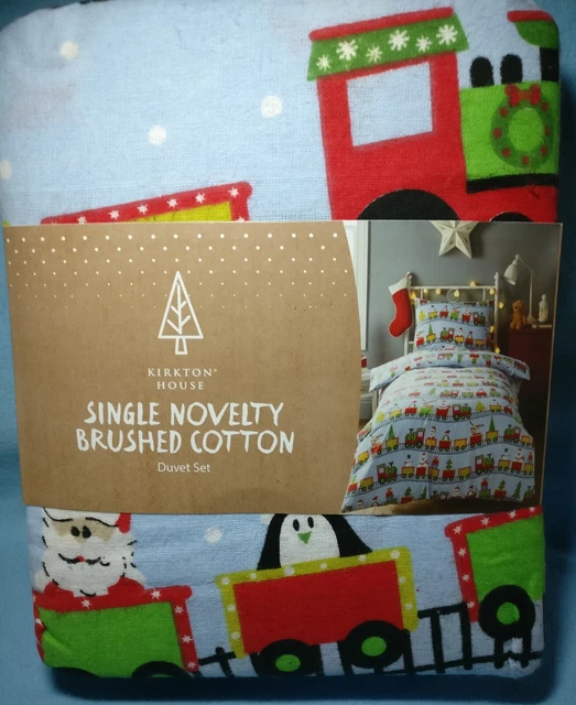 Children's Single Novelty Christmas Train Brushed Cotton Duvet Set