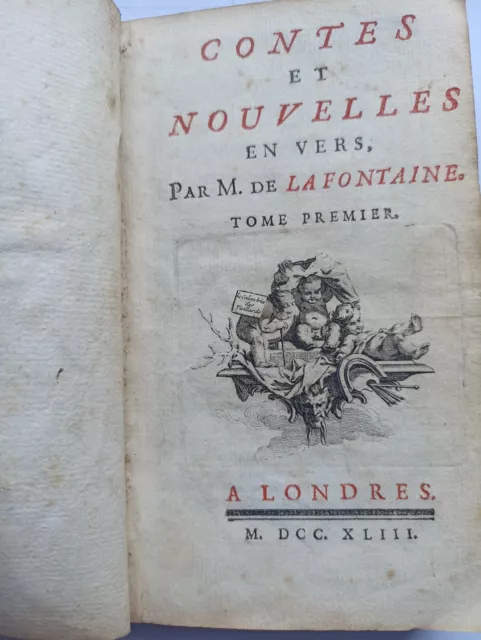 1743 ANCIEN LIVRE - J. de La Fontaine - Contes & nouvelles en vers - Tome 1er