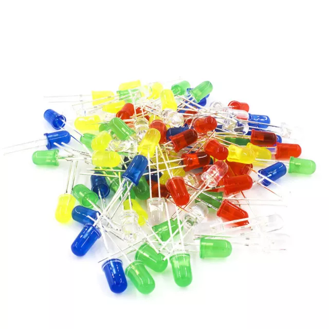 100Pcs Ultra Bright Round LED Diode Kit 20x(Red Green Blue White Yellow)3mm 5mm