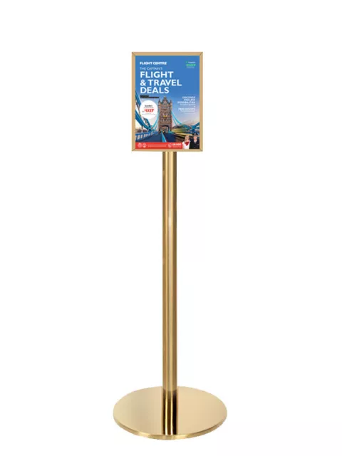 A4 Gold Floor Sign Stand / Premium A4 Portrait Poster Holder Free Standing