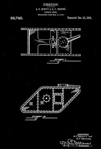 1918 - Tank Vehicle Body - A. Hewitt & H. Waters - Patent Art Magnet