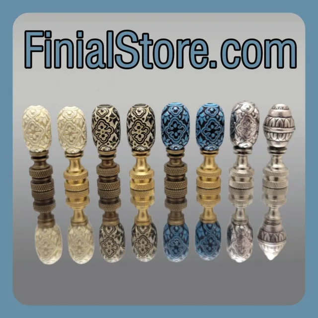 Acrylic Antique Filigree Style Lamp Finials Polished or Antique Brass Bases