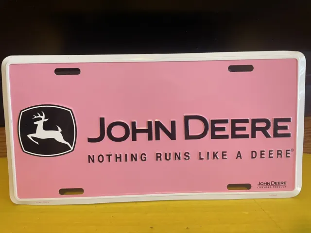 JOHN DEERE “PINK” METAL LICENSE PLATE NEW IN NEVER USEDMade USA LICENSED PRODUCT