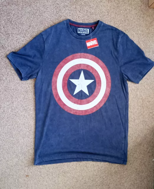 TESCO T SHIRT SIZE XL Blue Marvel Captain America Graphic Mens