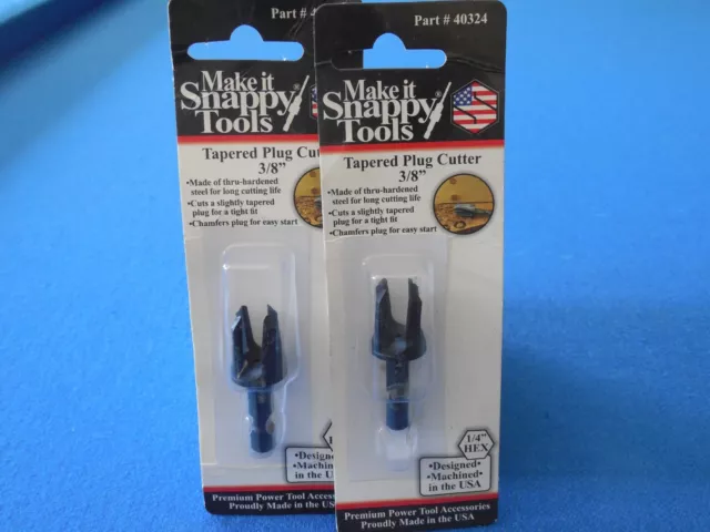 2 Snappy 3/8" Tapered Plug Cutters Chamfered MADE IN USA Quick Hex Shank #40324