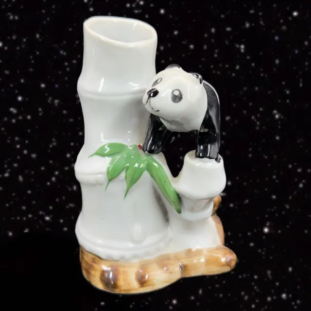Ceramic Vase Planter Baby Panda On A Bamboo Tree Painted 6”T 2”W