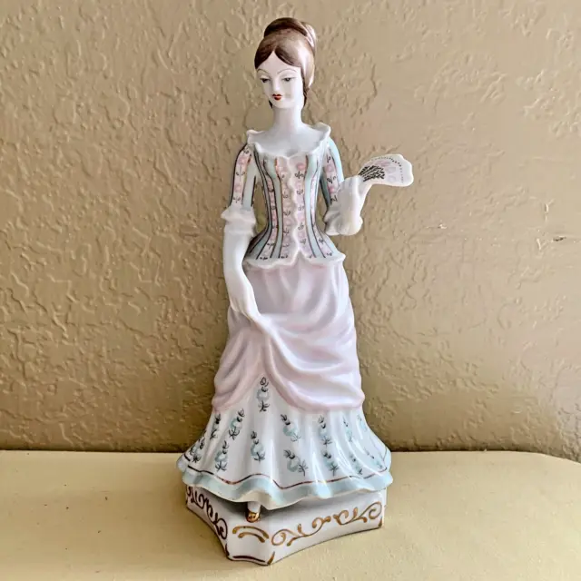 Hollohaza Hungary Hand Painted Figurine Woman with Fan Vintage