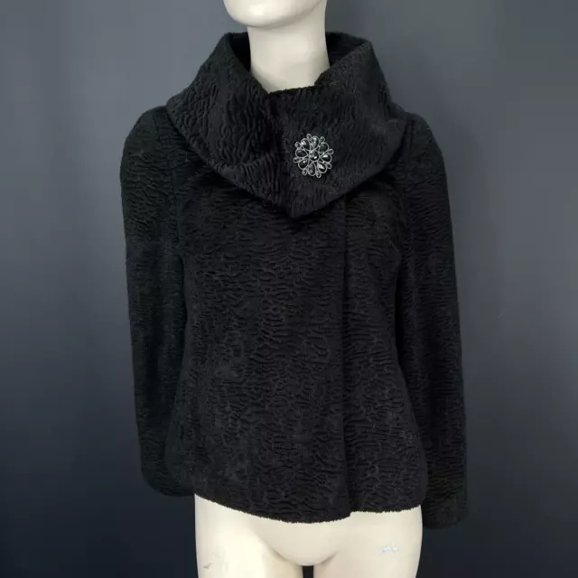 George Jacket 8 Womens Black Knit Wide Turn Up Collar Brooch Winter Elegant Wrap
