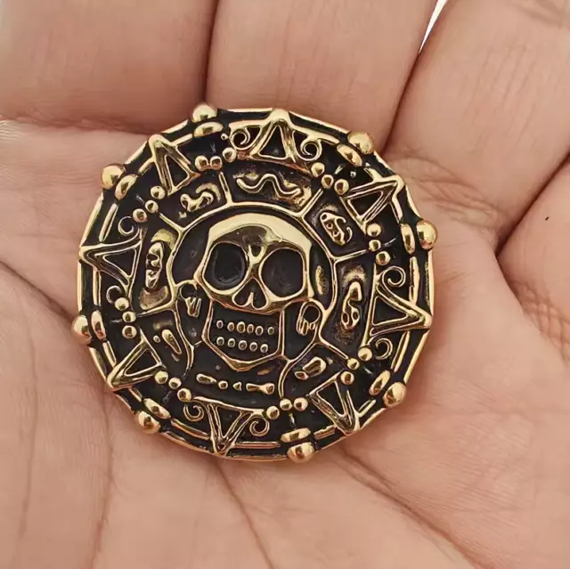 Pirates of The Caribbean Aztec Medallion Coin Skull Cosplay Pendant Brass Coin