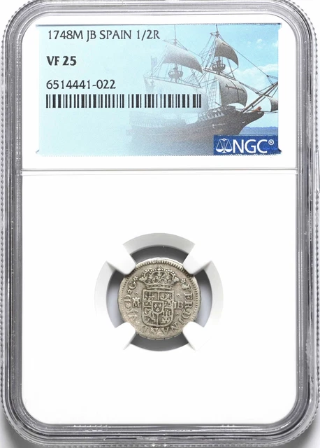 COLONIAL ERA SPAIN. Ferdinand VI, Silver 1/2 Real, 1748, NGC VF25