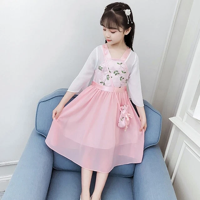 Bambino Hanfu Abito Cinese Rétro Abbigliamento Ricamo Floreale Cosplay Fairy