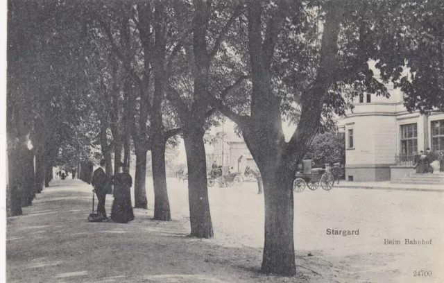 AK Stargard in Pommern mit Partie am Bahnhof, 1908 gelaufen Marke abgelöst