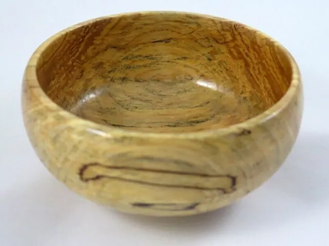 Signed LT Handmade Turned  SPALTED MAPLE 5 1/4" Wood Bowl #259 Wooden