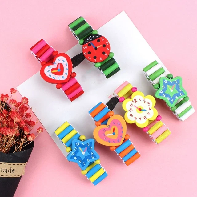 Cartoon Kids Watch Toy Colorful Elastic Watch Wristbands Wood Bracelets  Gift