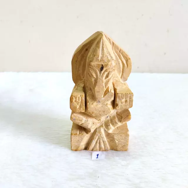 Vintage Primitive Handmade Yellow Stone Lord Ganesha Statue Stoneware Decorative