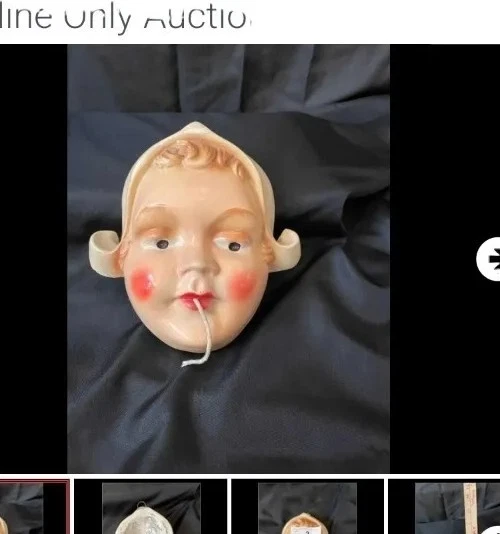 ANTIQUE DUTCH GIRL Chalkware Plaster Head Ball String Holder 1940s 39.