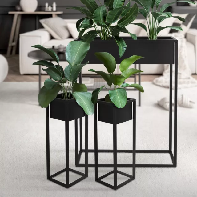 Juego de 3 soportes de metal para plantas negro jardinera macetero decorativo