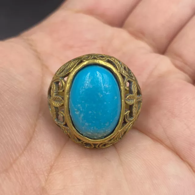 Very rare ancient Roman gold plated torquise stone ring