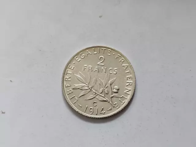 Frankreich  Dritte Republik   2  Francs  1914 C  Silber  selten ! siehe Bilder !