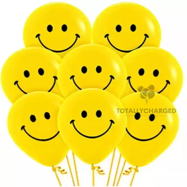 100 PCS YELLOW HAPPY 12" FACE BALLOONS Latex Rubber Helium Party Decor baloons