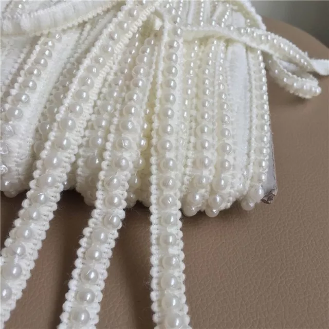 90cm Knitting Wool Pearl Beaded Lace Trim Edge Ribbon Fabric Sewing 1.2cm Width