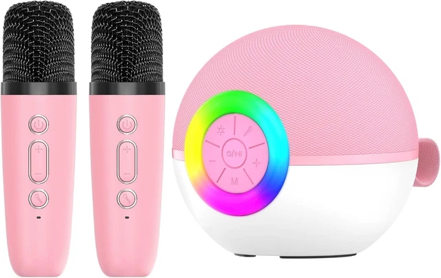 MINI KARAOKE MACHINE and 2X Wireless Microphones Portable Bluetooth ...