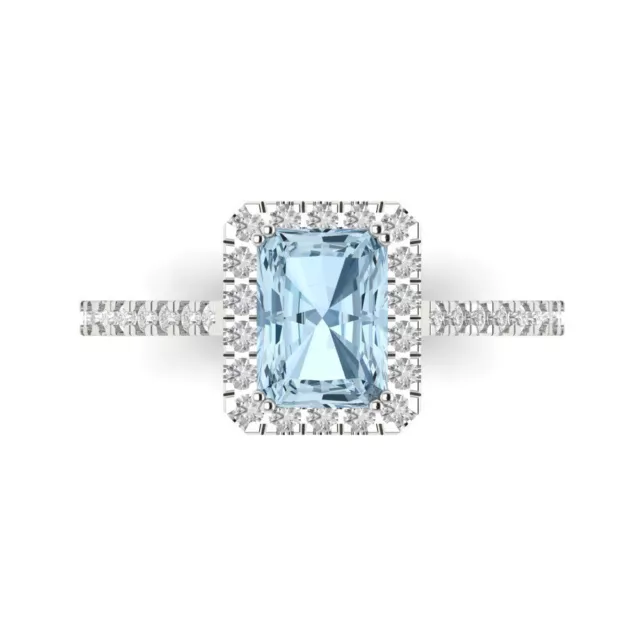 1.9ct Emerald Halo Swiss Topaz Promise Bridal Wedding Ring Solid 14k White Gold