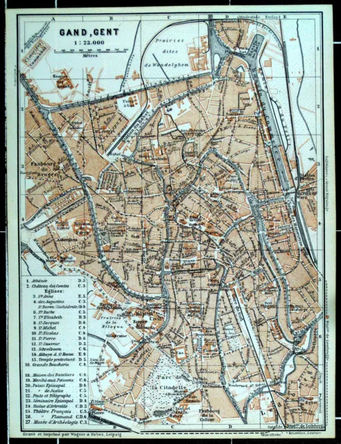 GENT, alter farbiger Stadtplan, datiert 1910 (Gand)