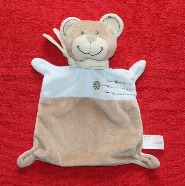 Nicotoy Simba Doudou Ours Plat Bleu Beige Marron Croix Echarpe Ecru Kom9