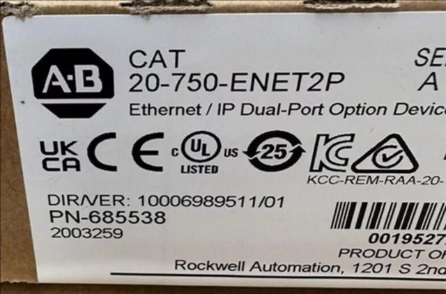 Allen-Bradley 20-750-ENET2P Ethernet/IP Dual-port Option Device 20750ENET2P US