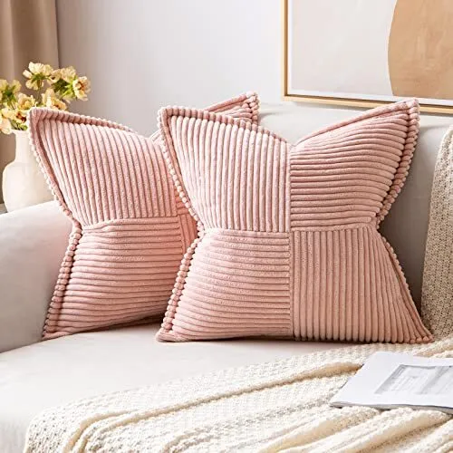 Throw Pillow Covers Soft Corduroy Decorative Set of 2 Boho Striped Pillow				...