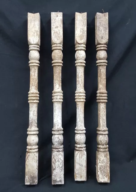 Architectural Salvage 4 Wooden Spindles Balusters 4 Collars & Spiral Center