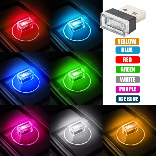 1X LED Mini Bright USB Light Neon Atmosphere Ambient Lamp Light Car Accessories