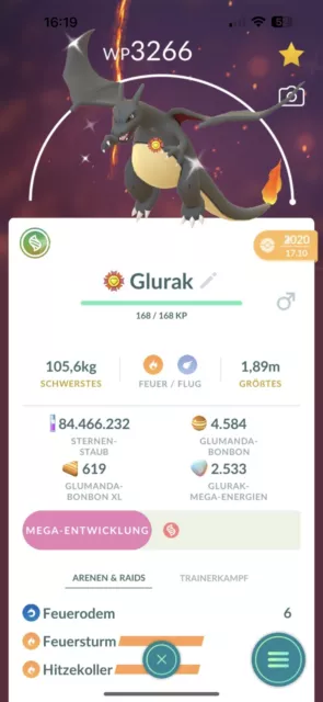 Pokémon Go Charizard Shiny ✨ Glurak Schillernd Pogo