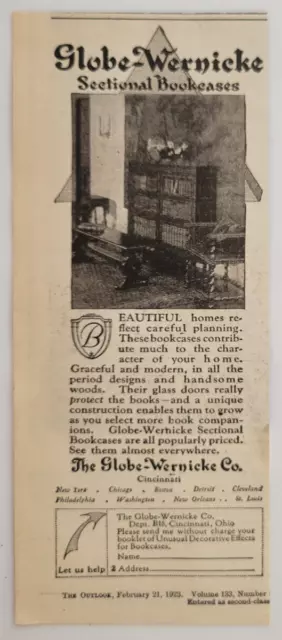 Globe Wernicke Bookcases Cincinnati Ohio 1923 Original Ad Outlook ~3x7"