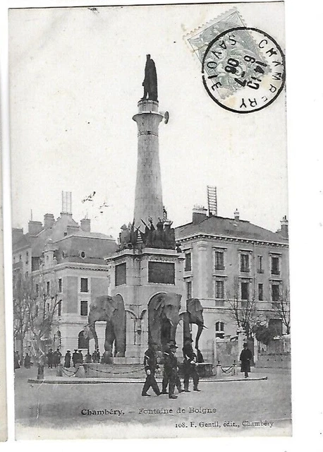 CPA carte postale ancienne Chambéry fontaine de Boigne animée