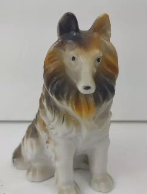 Vintage Occupied Japan Porcelain Collie Dog Figurine sitting 3.5" tall x 3" long