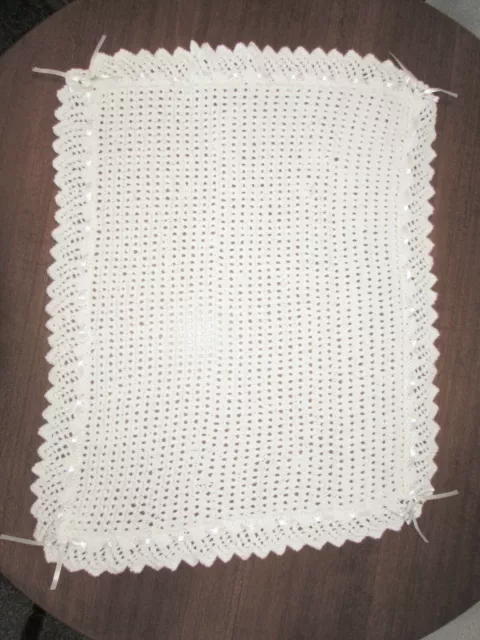 Hand Knitted White Pram , Moses Basket , Cot Blanket