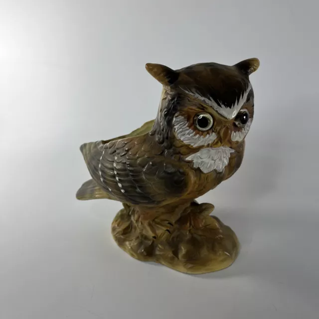 Vintage Lefton Japan Ceramic Owl Planter Animal Brown Fall Halloween
