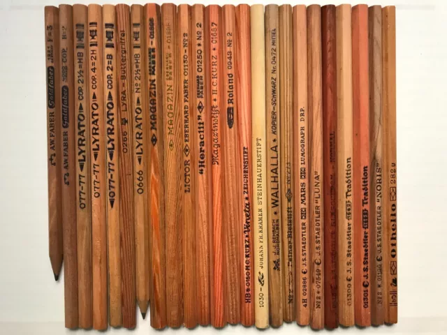 24 VINTAGE GERMAN PENCILS: LYRA, A.W.FABER, STAEDTLER, EBERHARD FABER, KURZ, etc