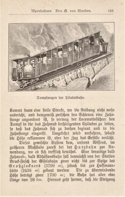 Alpenbahnen anno 1890 Alpen Schweiz Pilatusbahn - Hist. Bericht v. 1890 SELTEN